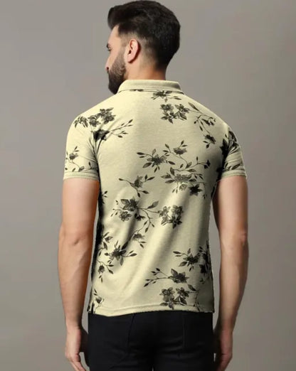 Men Printed Polo Neck Cotton Blend T-Shirt