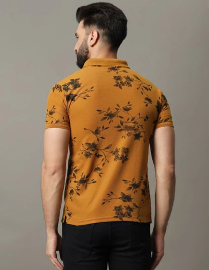 Men Printed Polo Neck Cotton Blend T-Shirt